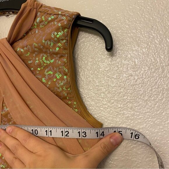 Weissman Dance Costume tan beige dress sequin mesh Hand In Hand 13443 LC - Picture 7 of 11